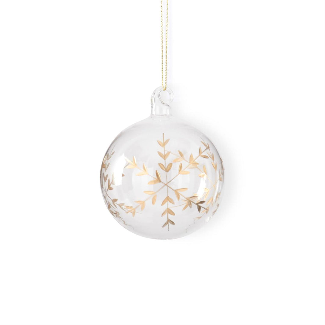 K & K Interiors Clear Glass Gold Etched Snowflake Ornament - Round