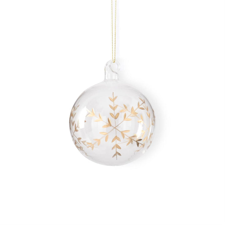 K & K Interiors Clear Glass Gold Etched Snowflake Ornament - Round