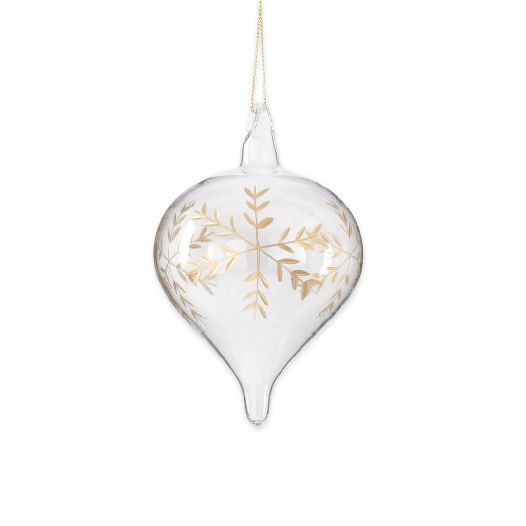 K & K Interiors Clear Glass Gold Etched Snowflake Ornament - Heart