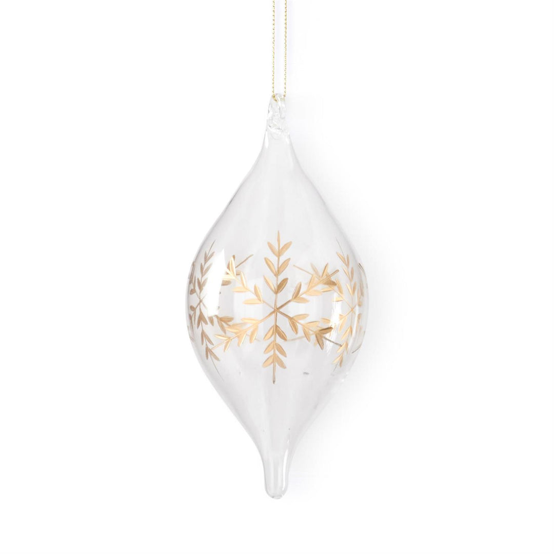 K & K Interiors Clear Glass Gold Etched Snowflake Ornament - Onion