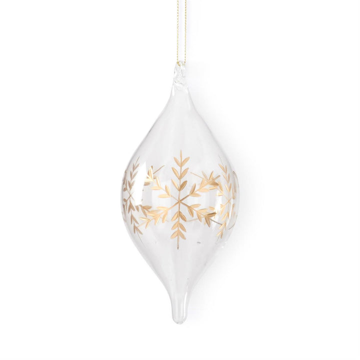 K & K Interiors Clear Glass Gold Etched Snowflake Ornament - Onion