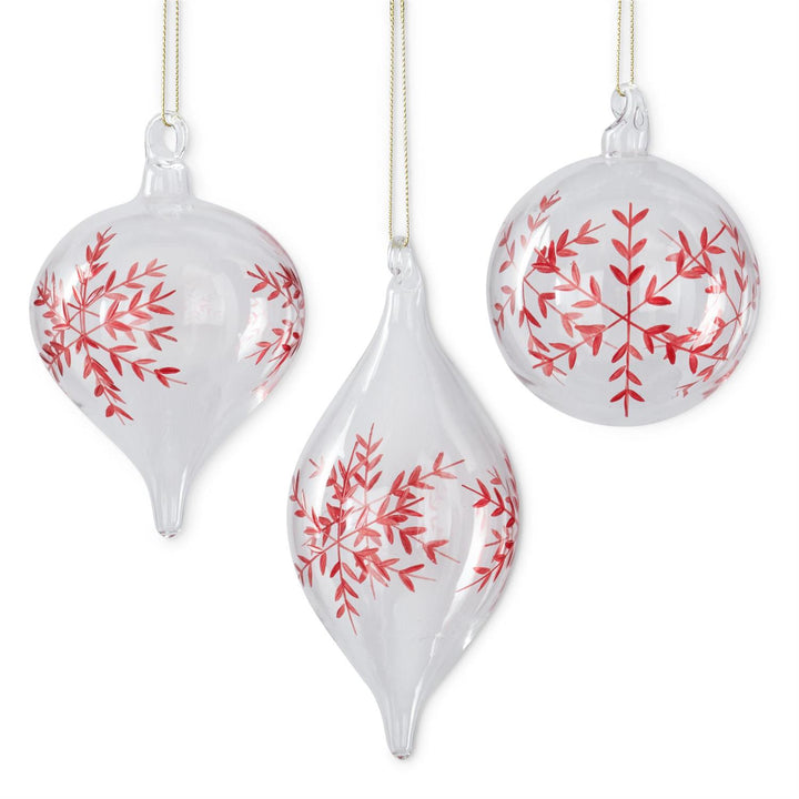 K & K Interiors Clear Glass Red Etched Snowflake Ornament - Heart