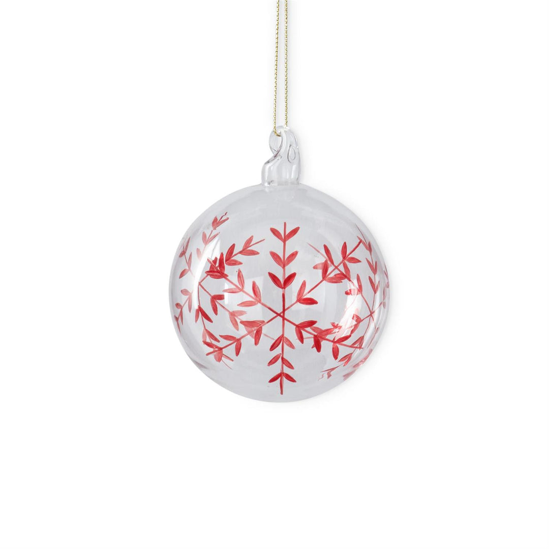 K & K Interiors Clear Glass Red Etched Snowflake Ornament - Round
