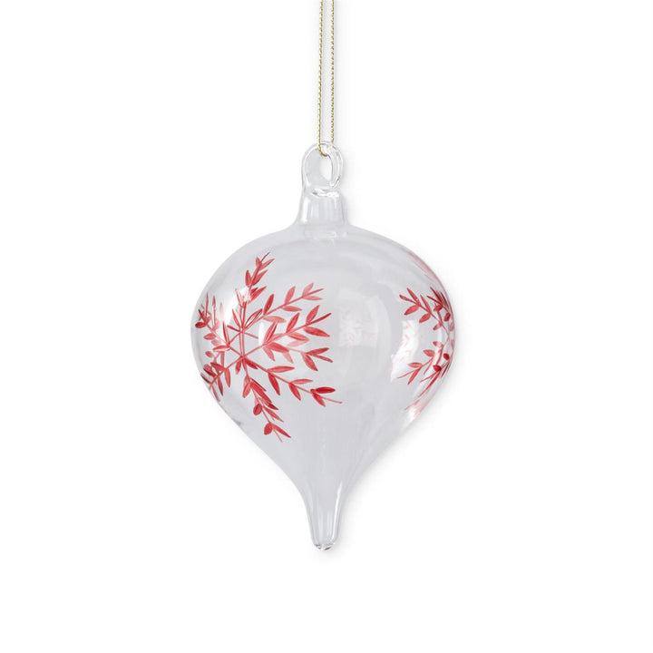 K & K Interiors Clear Glass Red Etched Snowflake Ornament - Heart
