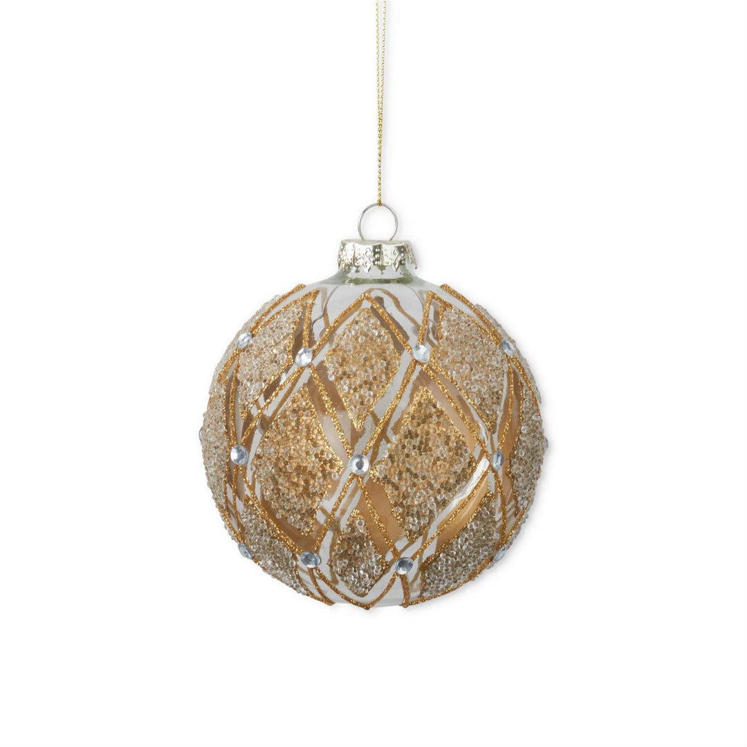 K & K Interiors Glass w/Gold Beads & Glitter Ornament - Round