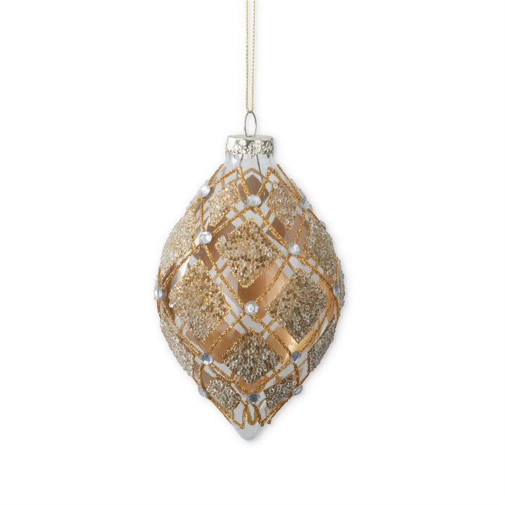 K & K Interiors Glass w/Gold Beads & Glitter Ornament - Onion