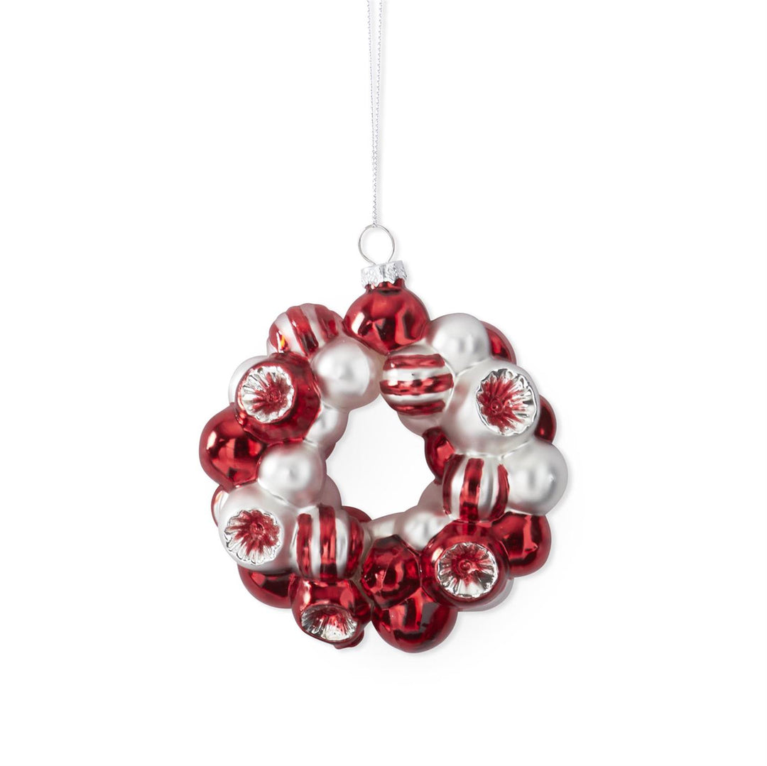 K & K Interiors Red Silver & Green Glass Wreath Ornament - Style 1 (Red)