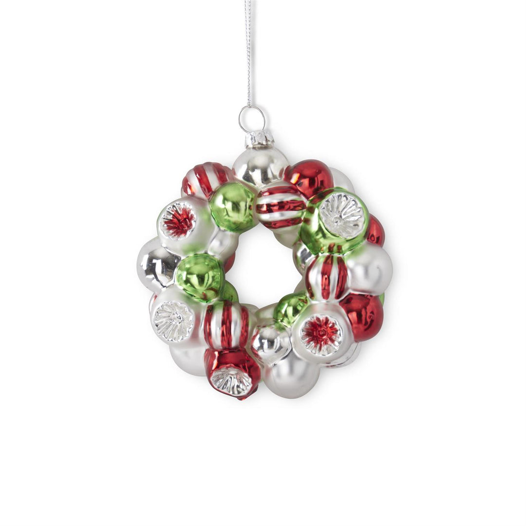 K & K Interiors Red Silver & Green Glass Wreath Ornament - Style 2 (Green)