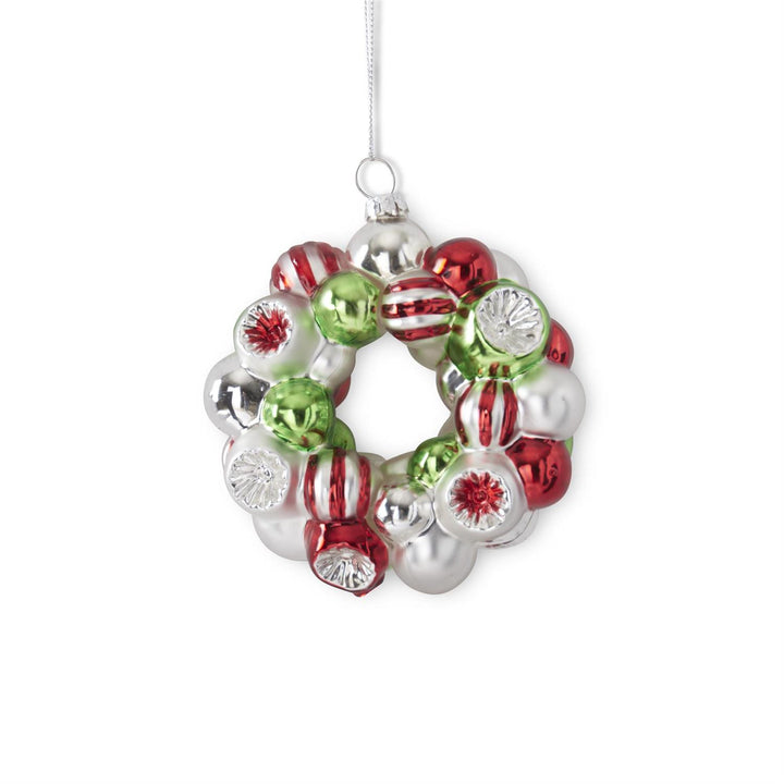 K & K Interiors Red Silver & Green Glass Wreath Ornament - Style 2 (Green)