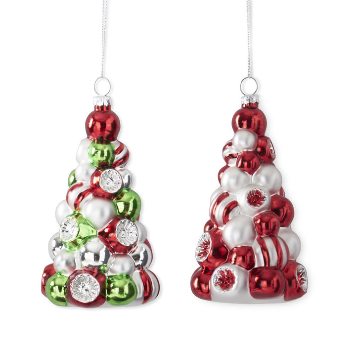 K & K Interiors Red Silver & Green Glass Tree Ornament - Style 1 (Green)