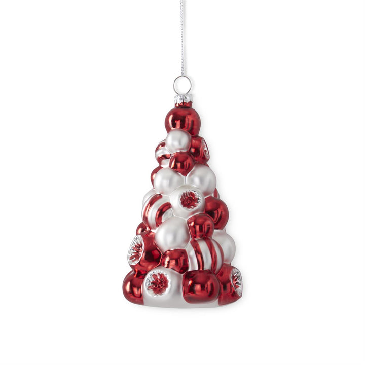 K & K Interiors Red Silver & Green Glass Tree Ornament - Style 1 (Red)