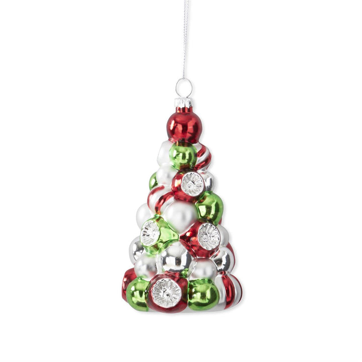 K & K Interiors Red Silver & Green Glass Tree Ornament - Style 1 (Green)