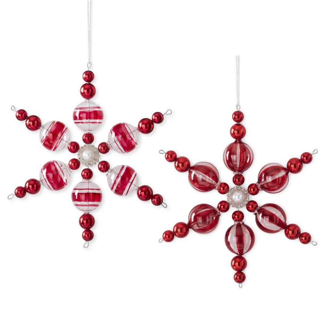 K & K Interiors Red & White Snowflake Ornament w/Pearl Center - Style 2