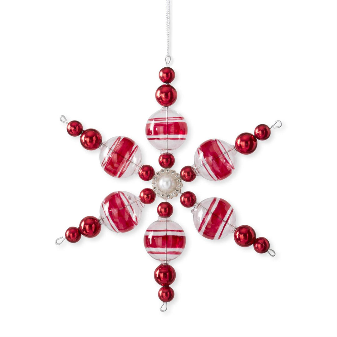 K & K Interiors Red & White Snowflake Ornament w/Pearl Center - Style 1
