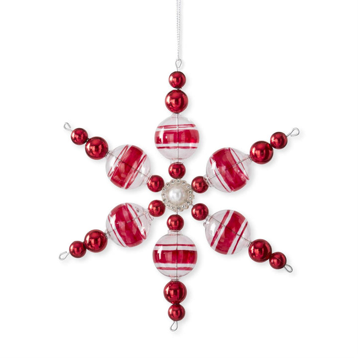 K & K Interiors Red & White Snowflake Ornament w/Pearl Center - Style 1