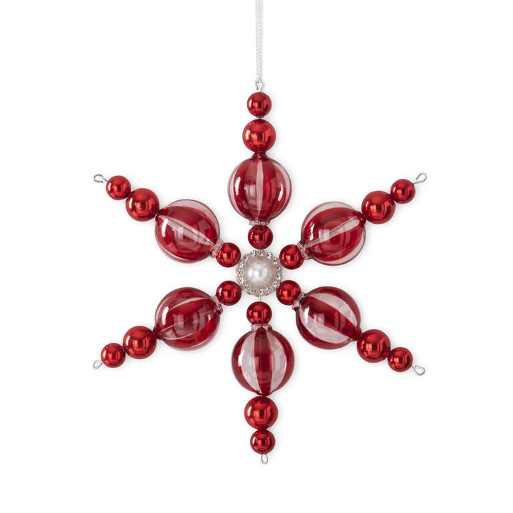 K & K Interiors Red & White Snowflake Ornament w/Pearl Center - Style 2