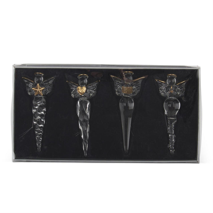 K & K Interiors Gift Box of 4 Glass Angel Icicle Ornaments