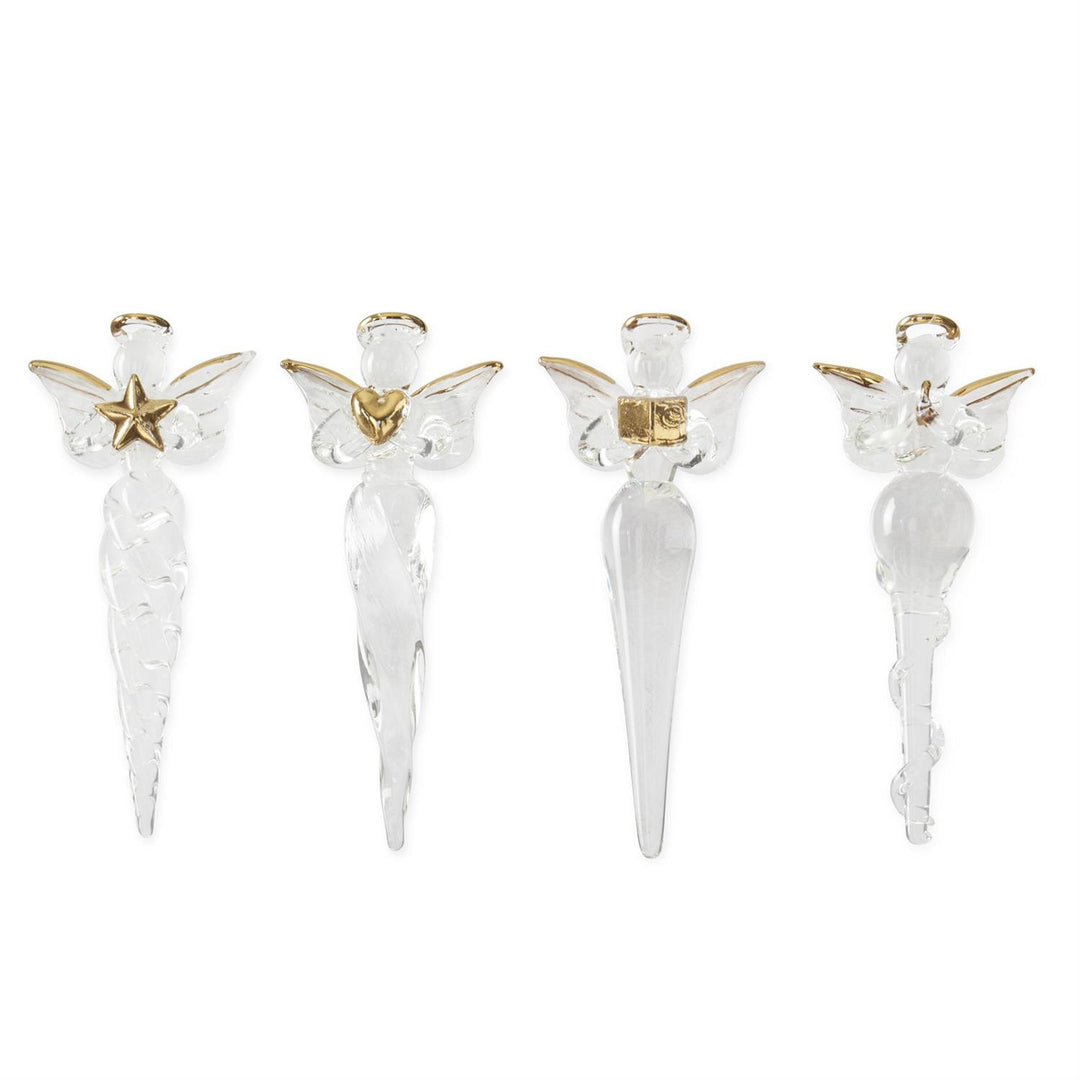 K & K Interiors Gift Box of 4 Glass Angel Icicle Ornaments