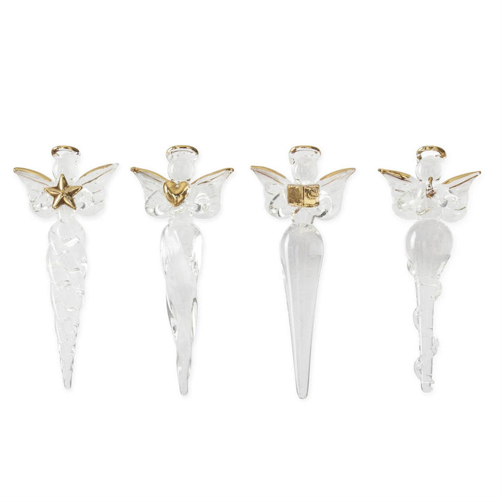 K & K Interiors Gift Box of 4 Glass Angel Icicle Ornaments