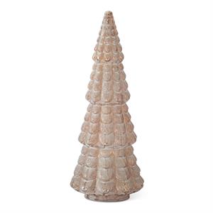 K & K Interiors Whitewashed & Gold Ceramic LED Tree w/Timer - 14"