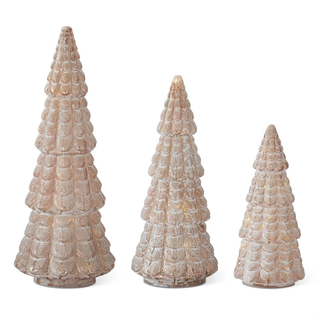 K & K Interiors Whitewashed & Gold Ceramic LED Tree w/Timer - 14"