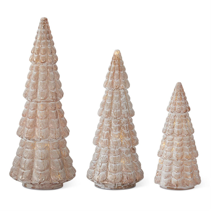 K & K Interiors Whitewashed & Gold Ceramic LED Tree w/Timer - 14"