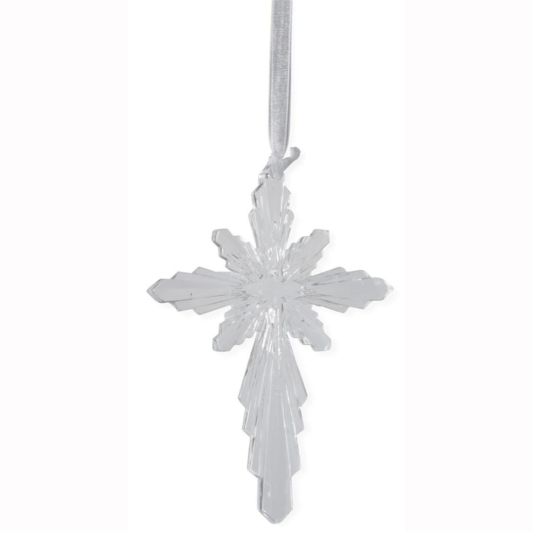 K & K Interiors Clear Acrylic Cross/Star Ornament w/Ribbon - Style 1