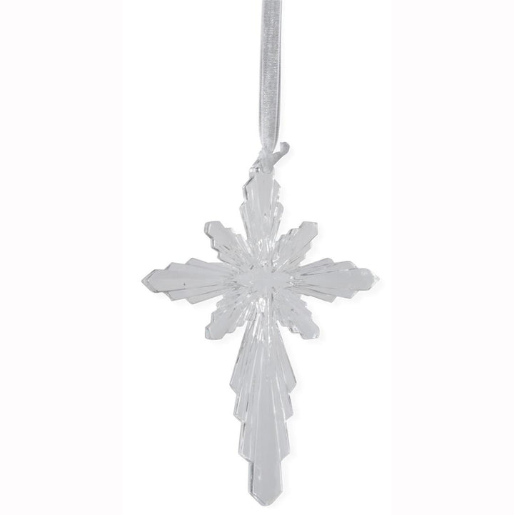 K & K Interiors Clear Acrylic Cross/Star Ornament w/Ribbon - Style 1
