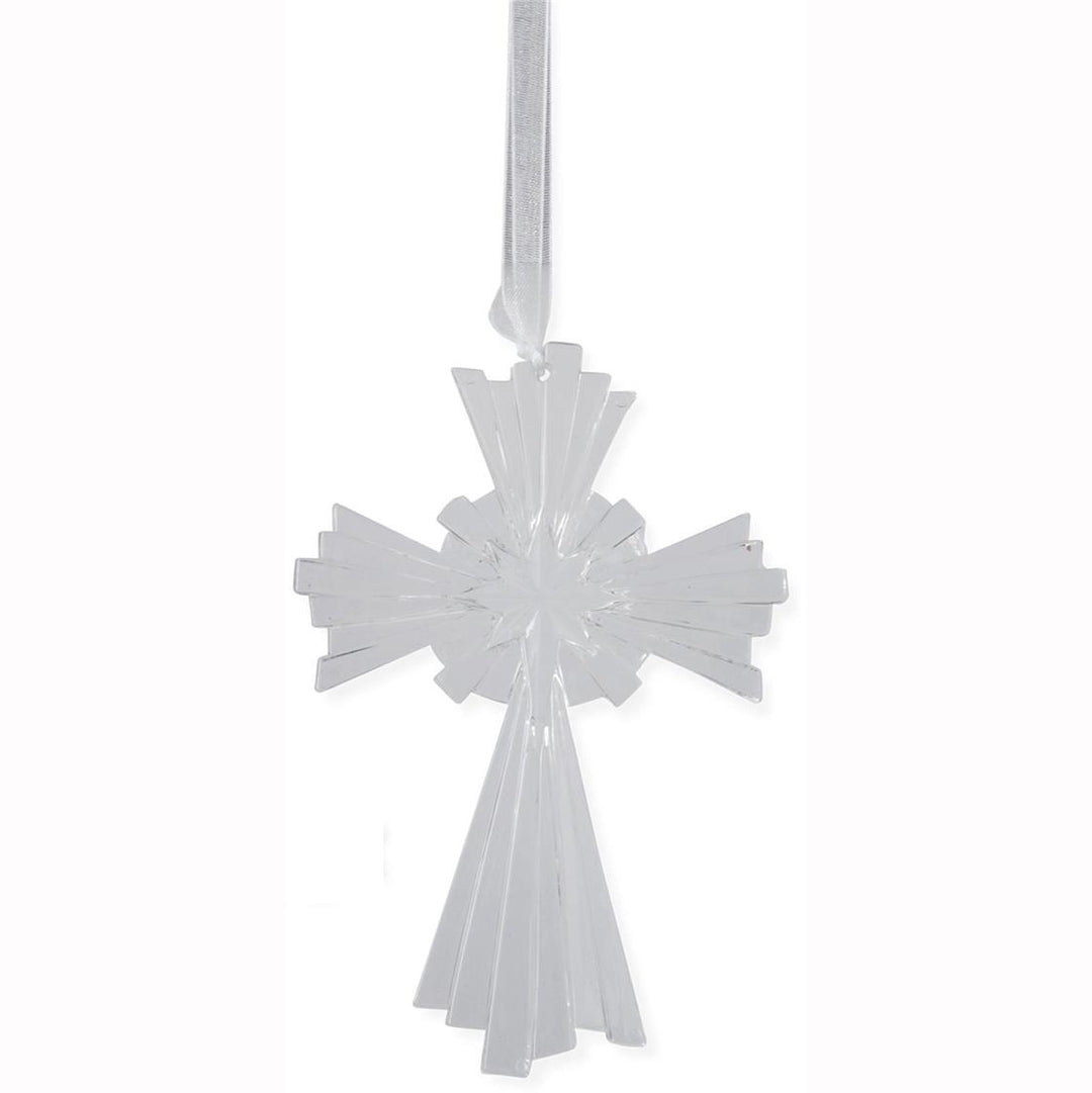K & K Interiors Clear Acrylic Cross/Star Ornament w/Ribbon - Style 3