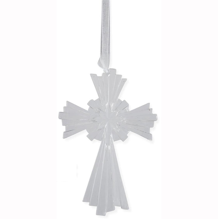 K & K Interiors Clear Acrylic Cross/Star Ornament w/Ribbon - Style 3