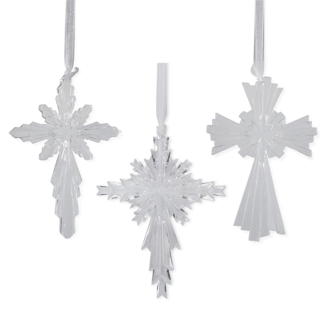 K & K Interiors Clear Acrylic Cross/Star Ornament w/Ribbon - Style 3