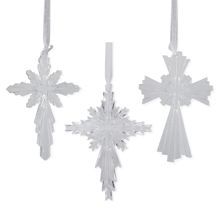 K & K Interiors Clear Acrylic Cross/Star Ornament w/Ribbon - Style 3