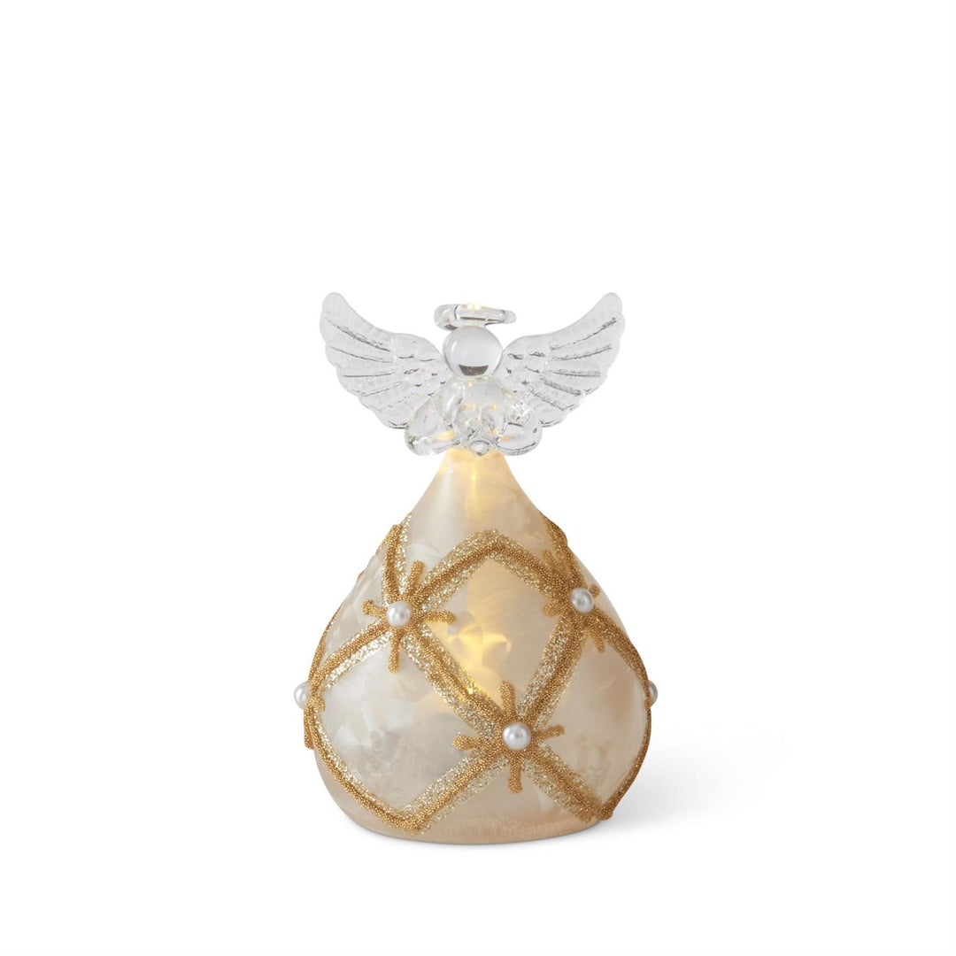 K & K Interiors Gold & Pearl LED Angel Holding Heart w/Timer - 4.25"