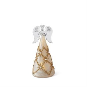 K & K Interiors Gold & Pearl LED Tall Angel w/Timer - 6.25"