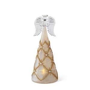 K & K Interiors Gold & Pearl LED Tall Angel w/Timer - 7.75"