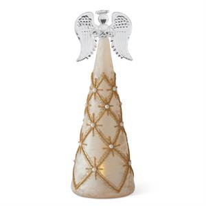 K & K Interiors Gold & Pearl LED Tall Angel w/Timer - 9.75"