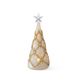 K & K Interiors Gold & Pearl LED Christmas Tree w/Timer - 8"