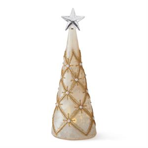 K & K Interiors Gold & Pearl LED Christmas Tree w/Timer - 9.5"