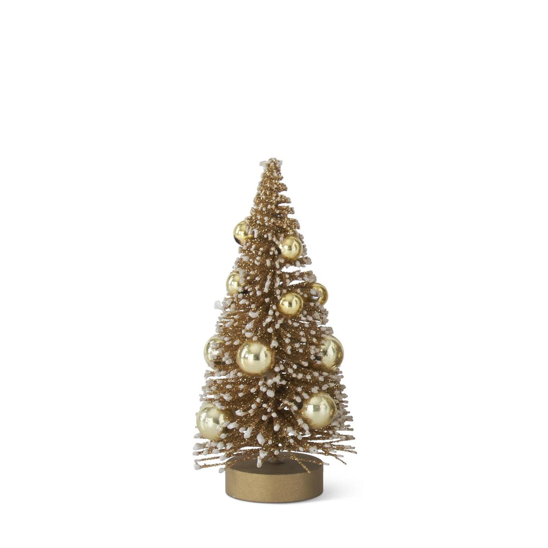 K & K Interiors Champagne Bottle Brush Tree w/Gold Ornaments - 4.5"