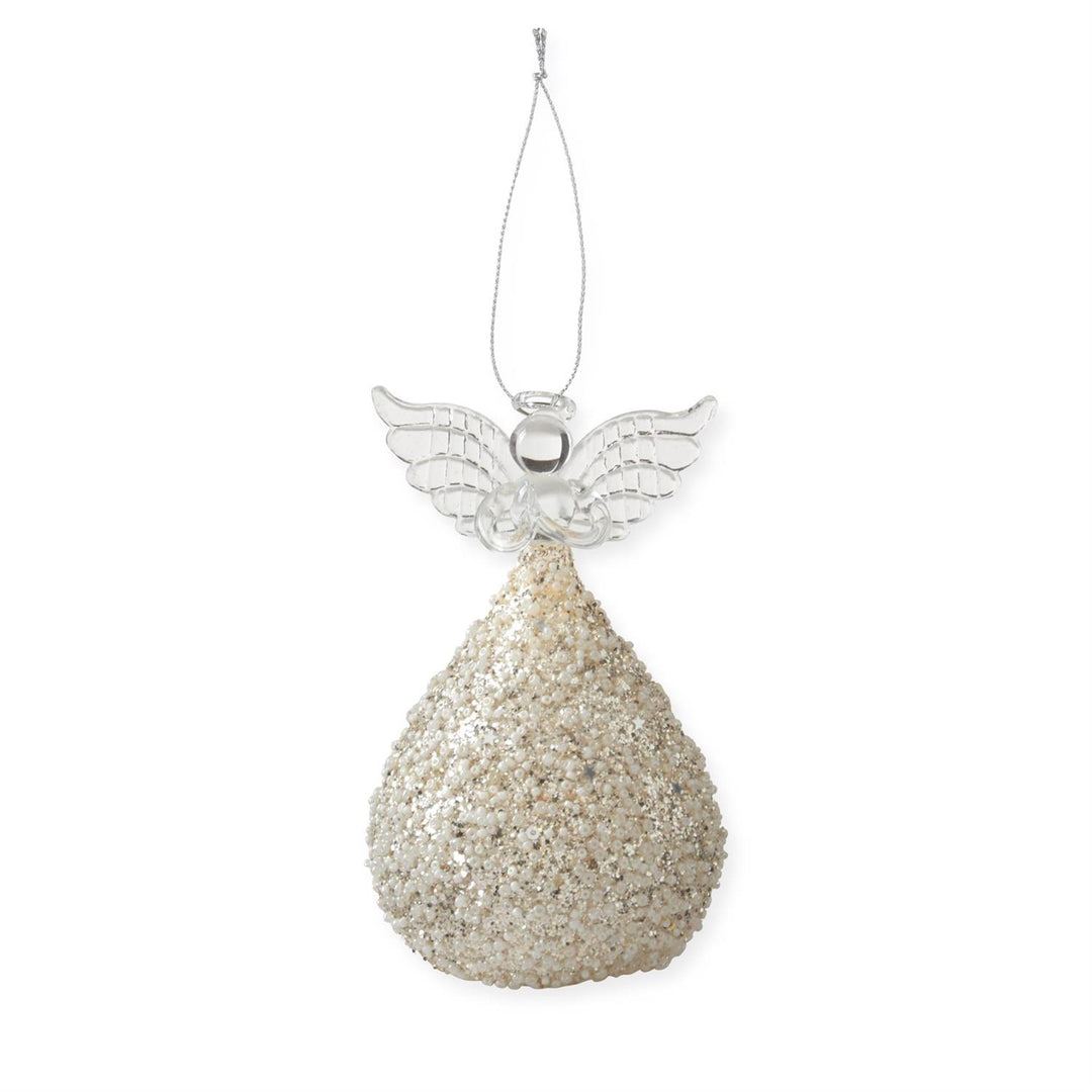 K & K Interiors Gold Glittered & White Seed Bead LED Angel Ornament w/Timer - 5"