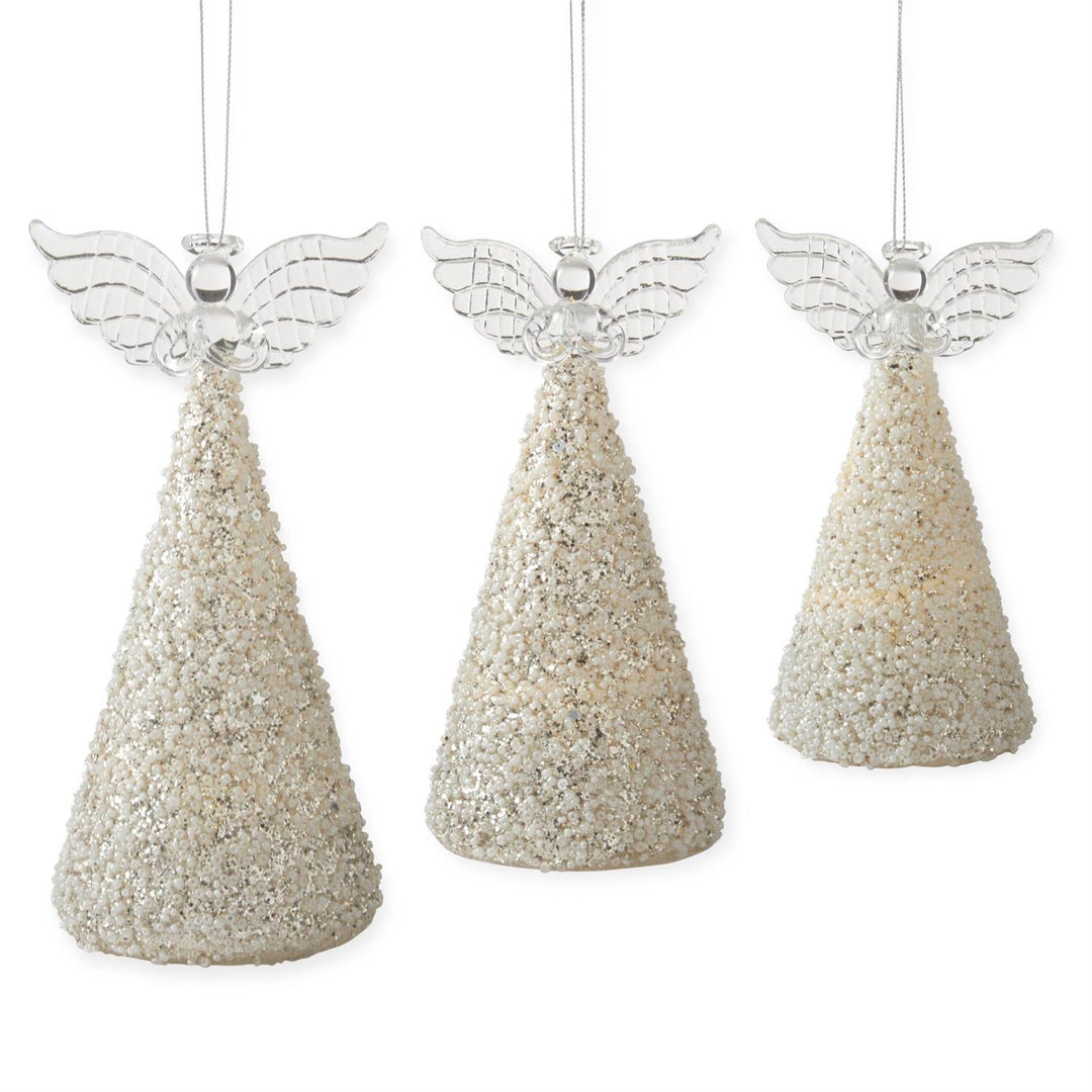 K & K Interiors LED Angel Cone w/Gold & Seed Beads w/Timer - 5"