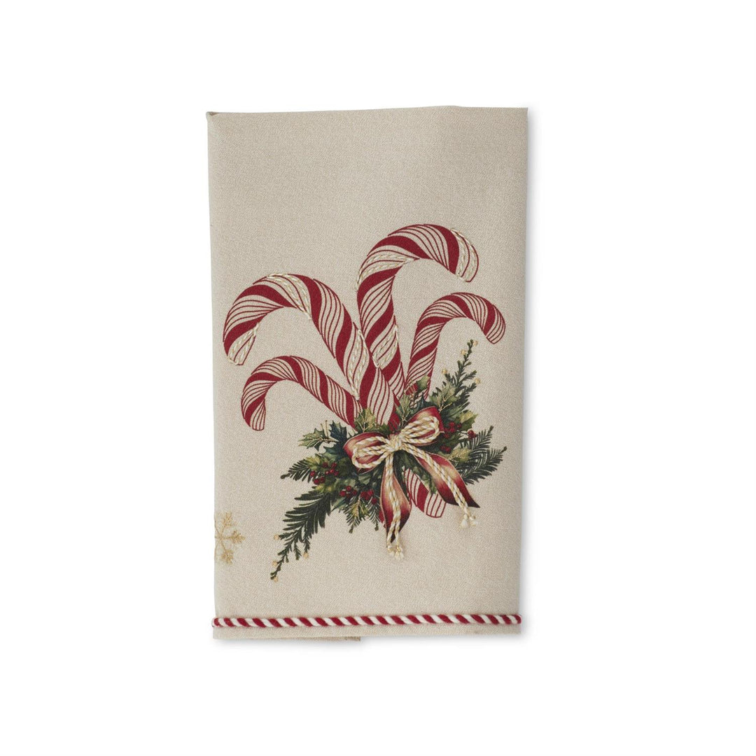 K & K Interiors Cream & Gold Candy Cane Hand Towel w/Striped Piping - 28"