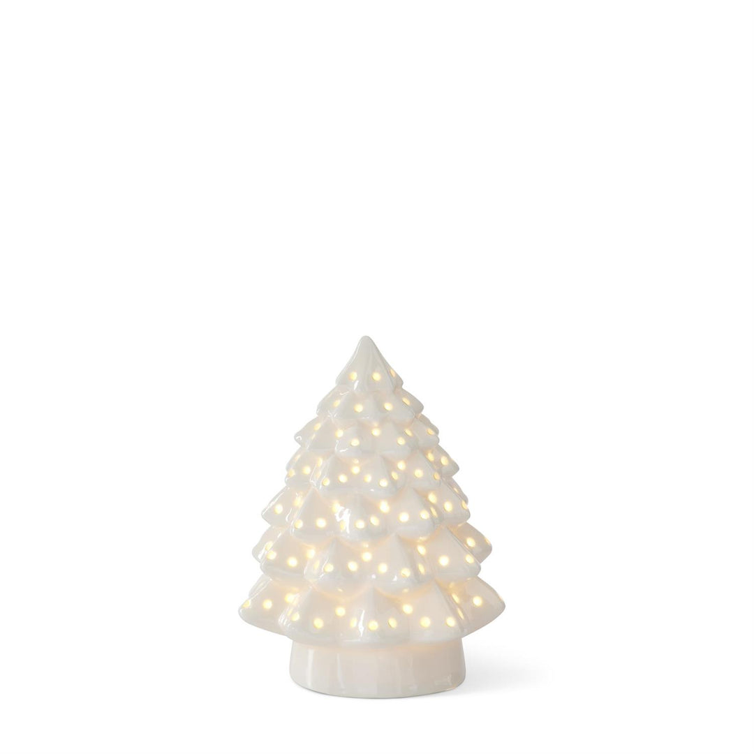 K & K Interiors White Ceramic LED Tree w/Holes - 7"