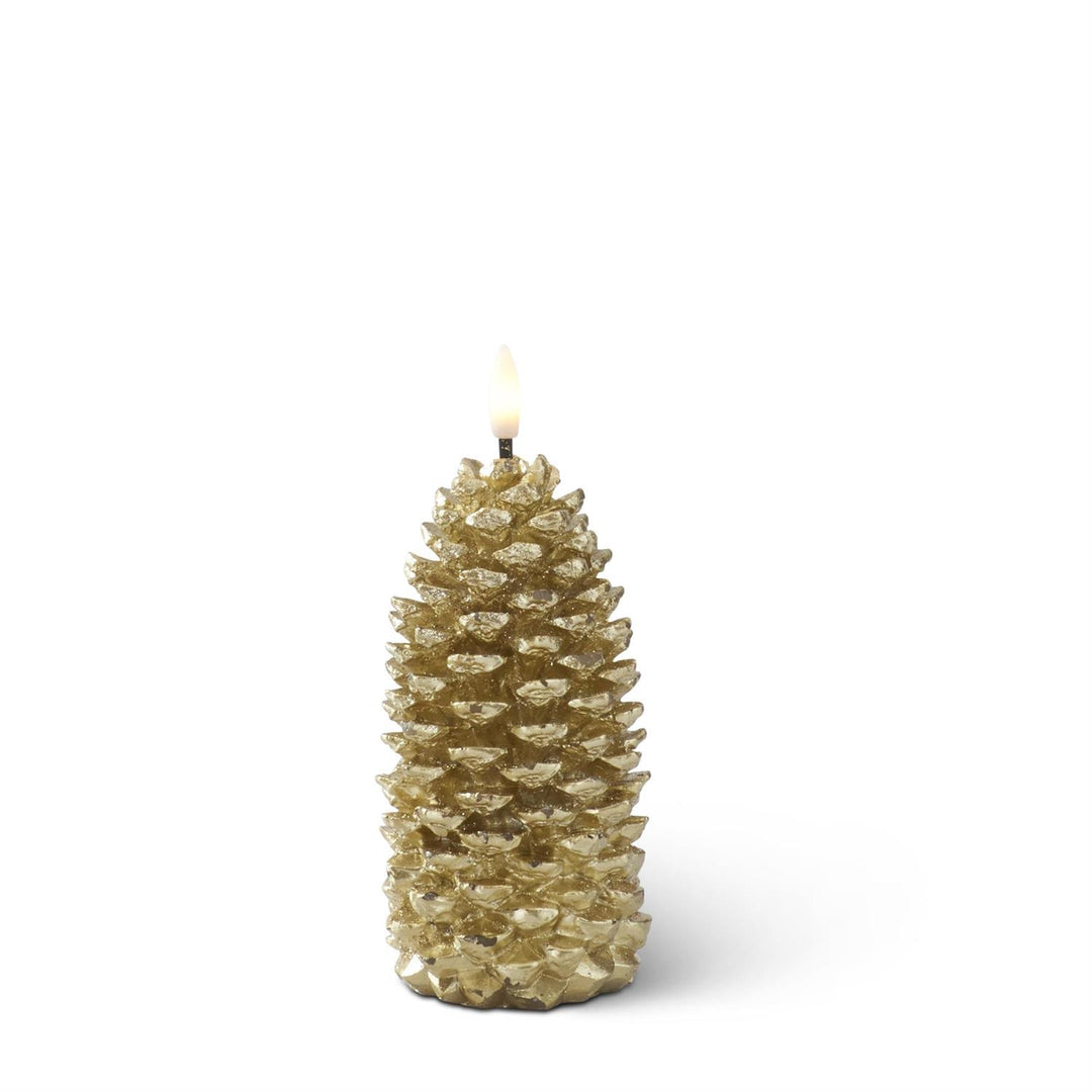 K & K Interiors Gold Wax LED Pinecone Flicker Flame Candle w/Timer - 6.75"