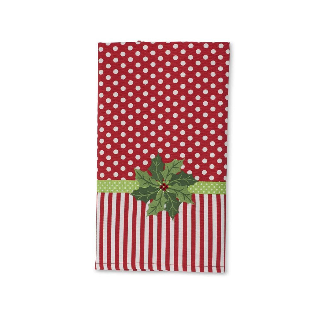 K & K Interiors Red & White Striped & Polka-Dot Holly Embroidered Hand Towel - 22"