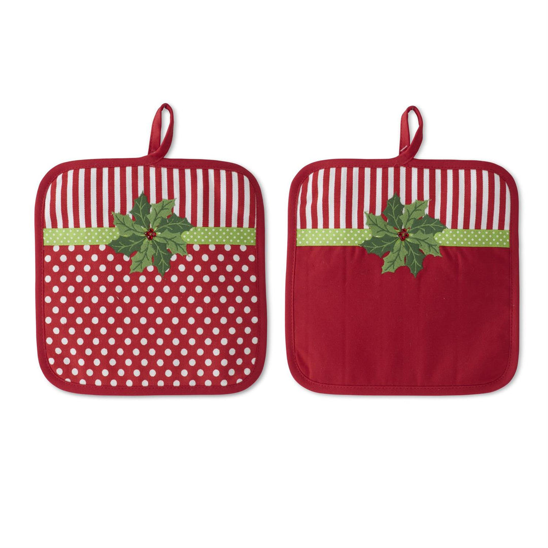 K & K Interiors Polka-Dot Holly Embroidered Pot Holder
