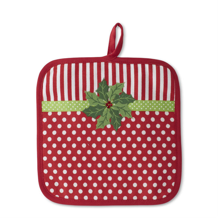 K & K Interiors Polka-Dot Holly Embroidered Pot Holder