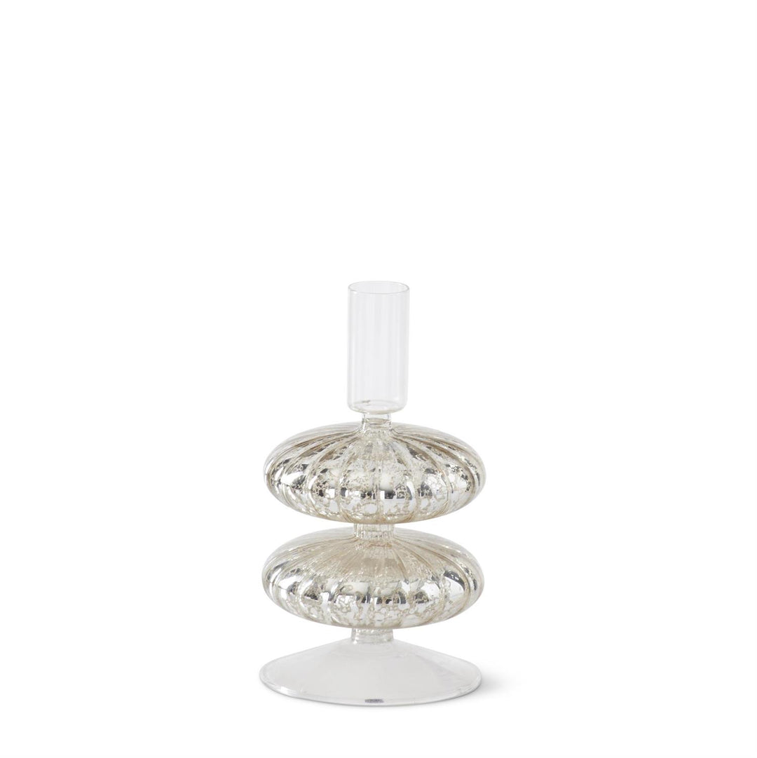 K & K Interiors Silver Mercury Glass Taper Candleholder - 6.5"