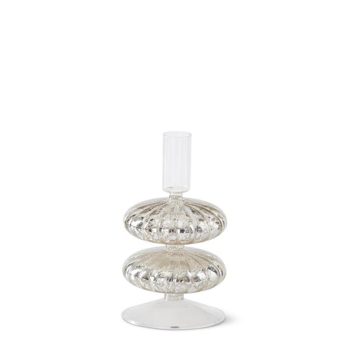 K & K Interiors Silver Mercury Glass Taper Candleholder - 6.5"