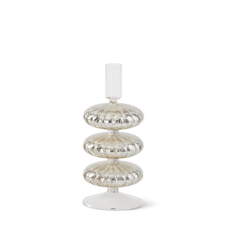 K & K Interiors Silver Mercury Glass Taper Candleholder - 8.25"
